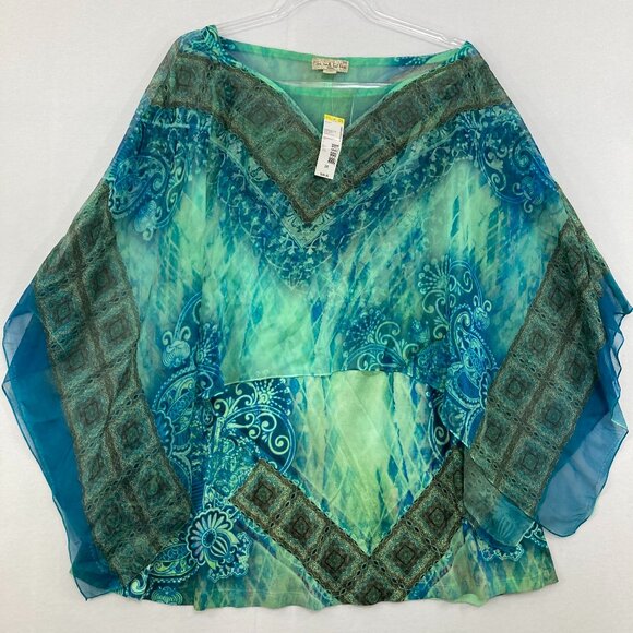 New Live and Let Live size 3X Green Blue Abstract Boho Layered Flowy Poncho Top - Picture 1 of 9